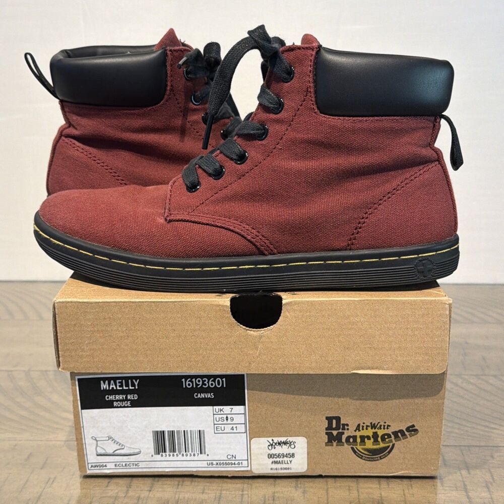 Dr. Doc Marten Maelly Lace Up Combat Ankle Boots Red Burgundy Womens 9 Moto